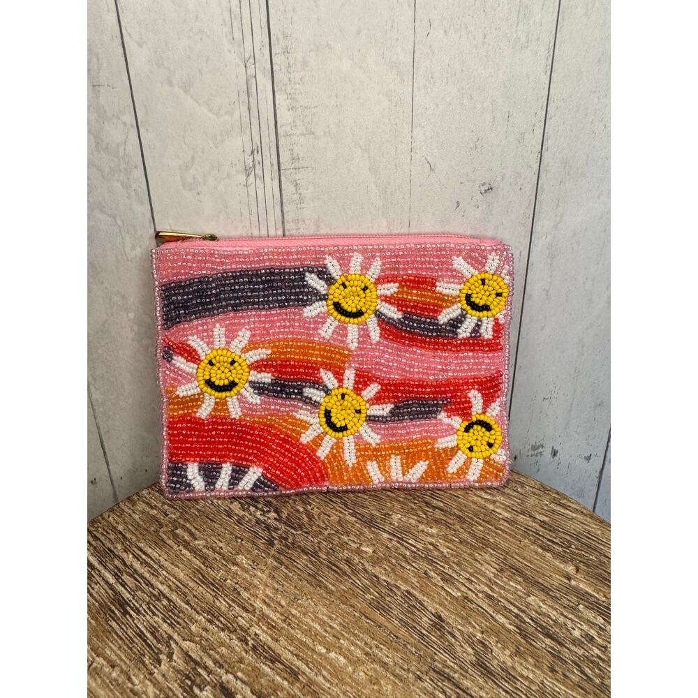Beaded Coin Purse Smile Daisy Multicolor Wallet Travel Pouch Womens Accessories